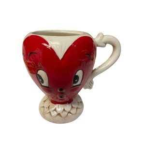 Johanna Parker Heart Shaped Mugs Cups Red Beige Novelty 5‎ 1/2"
